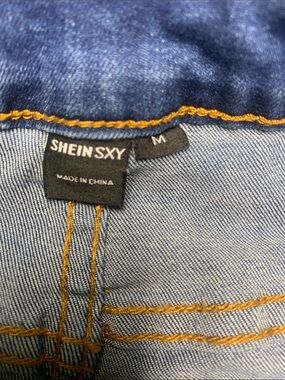 SHEIN Blue Denim Jean Shorts with Orange Stitching